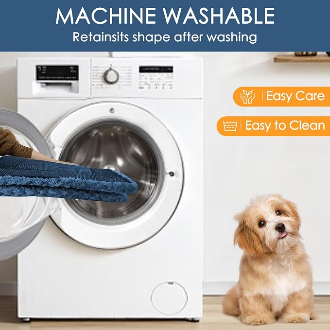 Washable Dog Bed Plush Orthopedic Outdoor Crate Mat with Non-Slip Bottom,Luxe Soft Kennel Pad for Pets, Cozy Cage Cushion & Pet Sleeping Mattress Large Sized,Medium,Small Dogs,24 x 18 inch,Blue