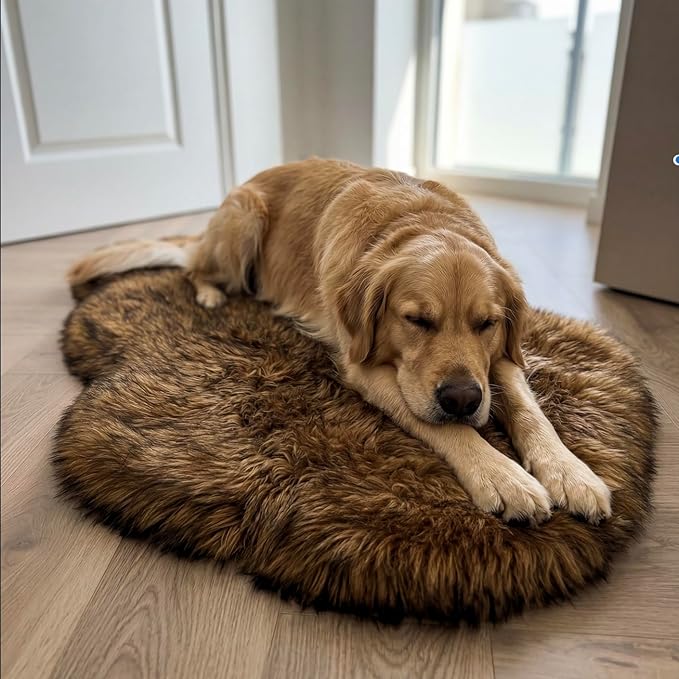 IHAPPYDOG Luxury Faux Fur Orthopedic Dog Bed, Memory Foam Dog Bed for Small, Medium, Large and XL Pets, Fluffy Pet Bed with Waterproof and Washable Cover (Brown, 50"x30")