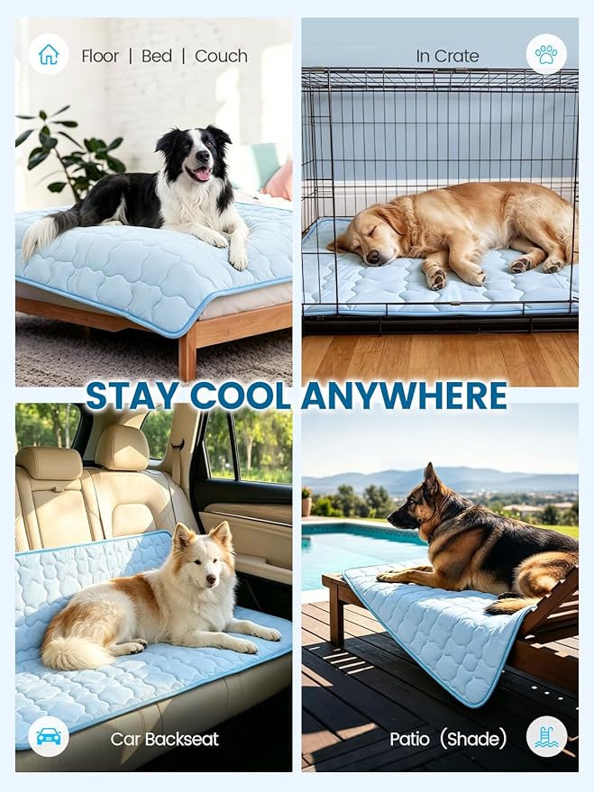 Mora Pets Dog Cooling Mat Pet Cooling Pad for Dogs & Cats Q-Max>0.5, Breathable Washable Self Cool Dog Mat for Indoor Floors, Crate, Sofa & Outdoor Use, Non Gel Summer Ice Silk Cold Pad Small 28x22