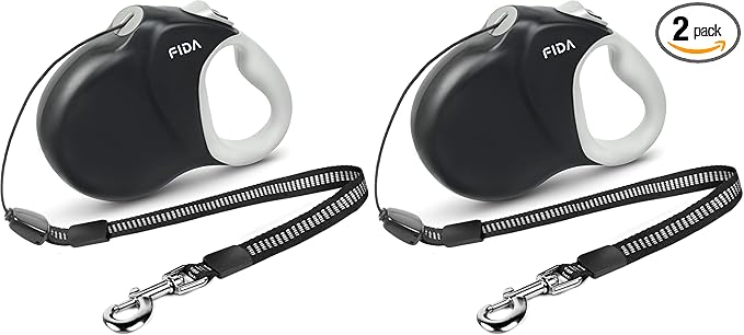 Fida Upgraded Retractable Dog Leash 30ft, Heavy Duty Pet Walking Leash for Medium/Large Breed up to 110 lbs, 360° Tangle-Free Long Retract Dog Lead, Soft Grip, One-Hand Brake, Black (Pack of 2)