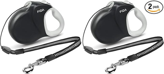 Fida Upgraded Retractable Dog Leash 30ft, Heavy Duty Pet Walking Leash for Medium/Large Breed up to 110 lbs, 360° Tangle-Free Long Retract Dog Lead, Soft Grip, One-Hand Brake, Black (Pack of 2)