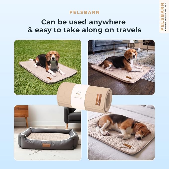 Pelsbarn Dog Cooling Mat- Ice Silk Summer Comfort, Self Cooling, Non-Slip Dog Pad, Durable & Washable, Mat for Medium Dogs 19 x 25, Support Shelter Dogs with Every Purchase (Beige)