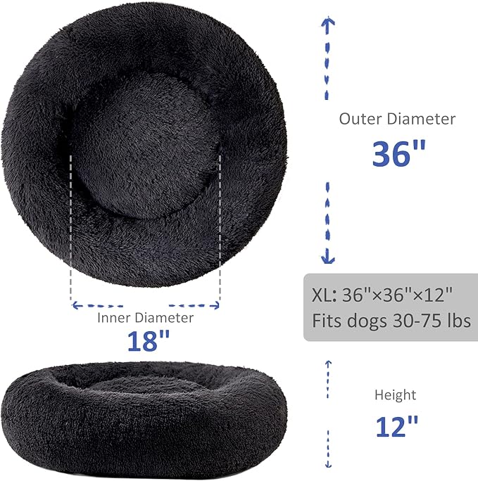 Washable Dog Round Bed - XLarge Donut Dog Bed, Comfy Calming Cuddler