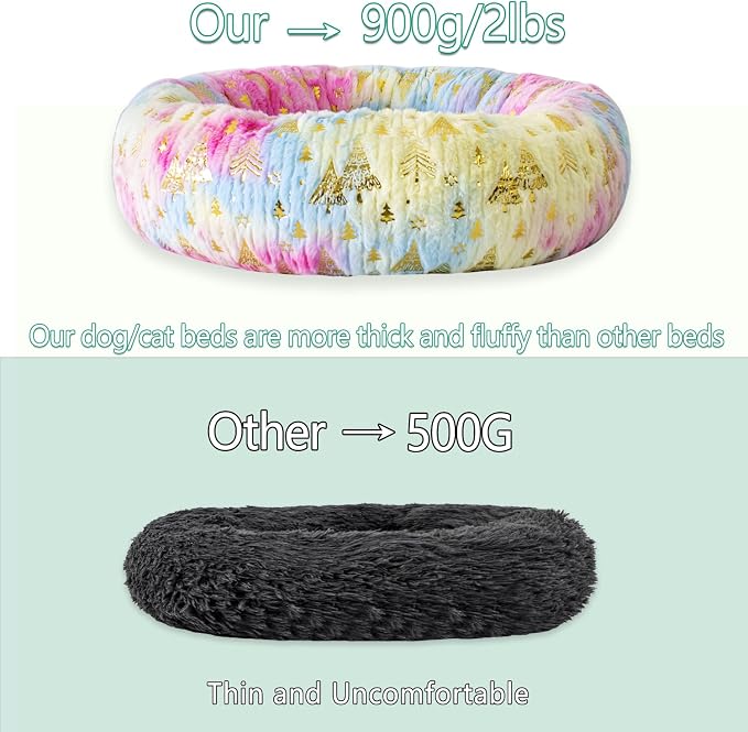 23 Inch Christmas Tree Calming Dog Bed for Small Dogs Cats, Kitty Puppy Round Anti-Anxiety Warm Bed, Soft Cozy Anti-Slip Donut Washable Pet Bed, Fits up to 30 lbs Pets