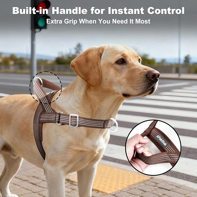No Pull Dog Harness with Handle, Adjustable Mesh Padded Reflective Walking Harness with Front Clip for Small Medium Large Dogs – Quick Fit No Escape for Training and Hiking (Chocolate, M)