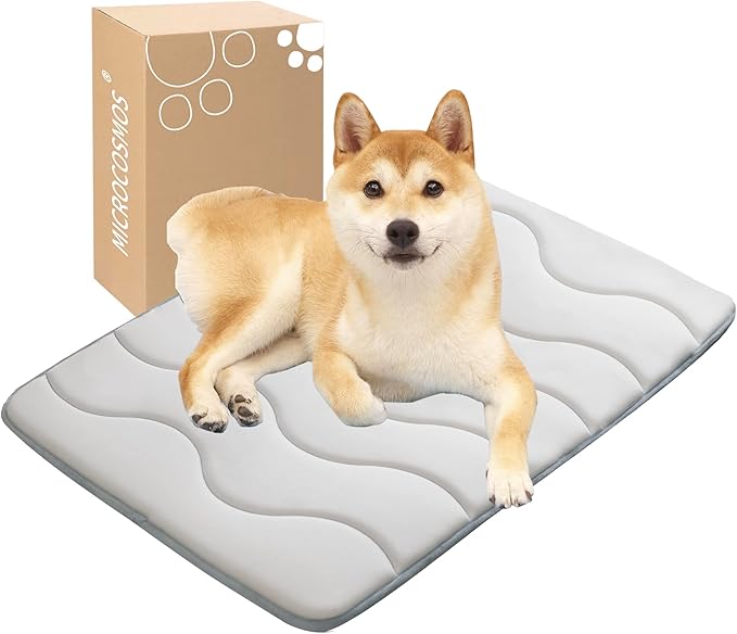 MICROCOSMOS 0.8" Thick Cooling Dog Foam Pad & Summer Pet Sleeping Mat, Machine Washable, Materials Safe, Portable Flat Pet Bed for Dogs.(Grey, 24" x 18")