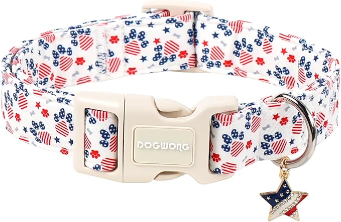DOGWONG 4th of July Dog Collar for Small Dogs, Patriotic American Flag Dog Collar for X-Small Puppies Dogs, Neck 8-12 inches