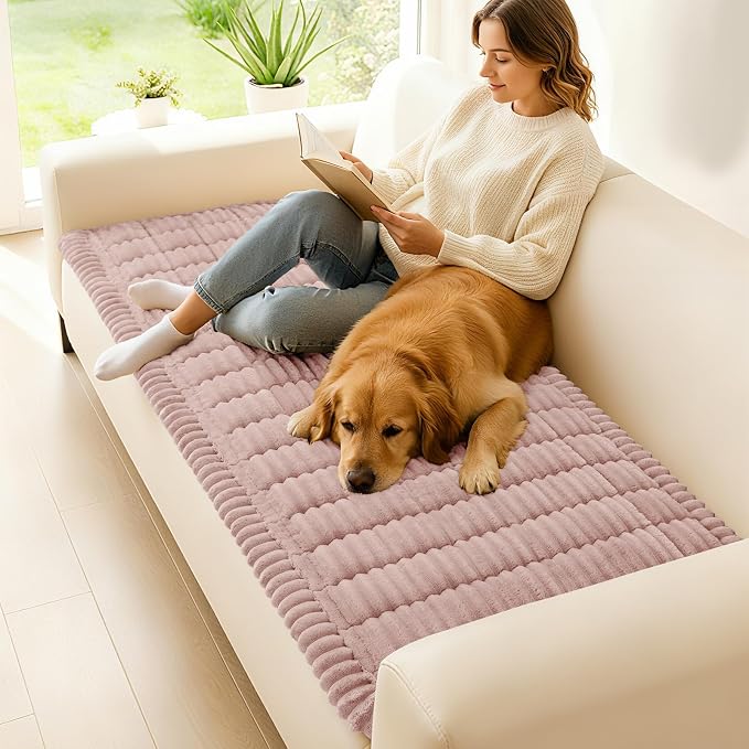 hyha Couch Cover for Dogs Washable, Non Slip Thick Flannel Sofa Protector, Pet Friendly Plush Furniture Cover for Sectional Sofa & Loveseat (Dusty Pink, 2 Pack 20" x 24")