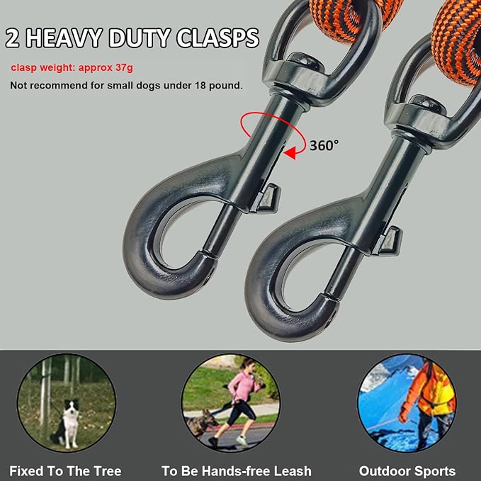 BTINESFUL Dog Tie Out, Check Cord Long Tether Rope Leash, 8ft 12ft 20ft 30ft 50ft 75ft Yard Training Dog Lead - Large Medium Small Dogs Outdoor Playing, Camping, or Backyard (12ft, Orange Black)
