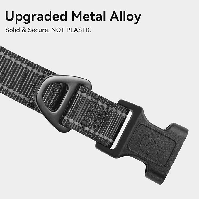 Joytale Reflective Dog Collar, Soft Neoprene Padded, Metal D-Ring, Nylon Pet Collar Adjustable for Large Dogs, Black, L