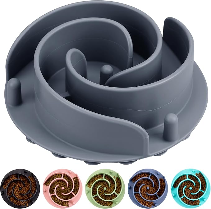 Slow Feeder Dog Bowls Insert, Bestalk Soft Silicone Slow Eating Feeder Insert with Suction Cups for Small, Medium and Large Dogs, Fit into Basic and Elevated Dog Bowls, Grey