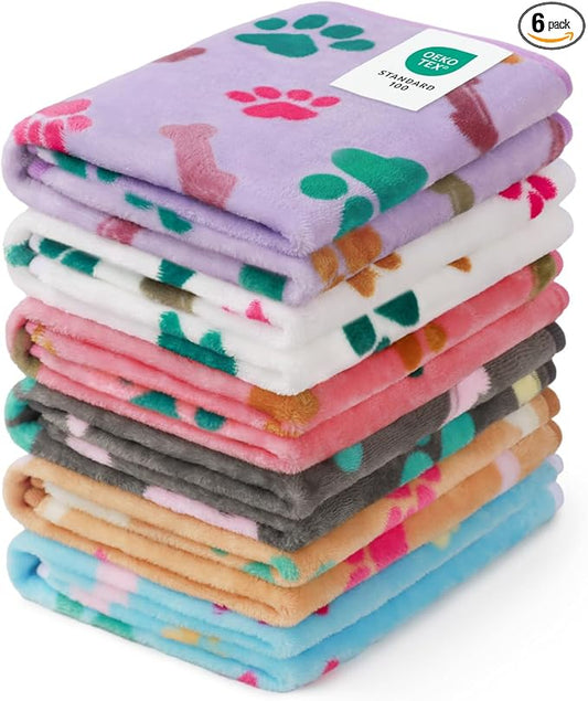 Luciphia 1 Pack 6 Dog Blankets Cat Soft Fluffy Fleece Pet Blanket Warm Cute Print Design Puppy Kitten Doggy Bone Medium(30"x20")