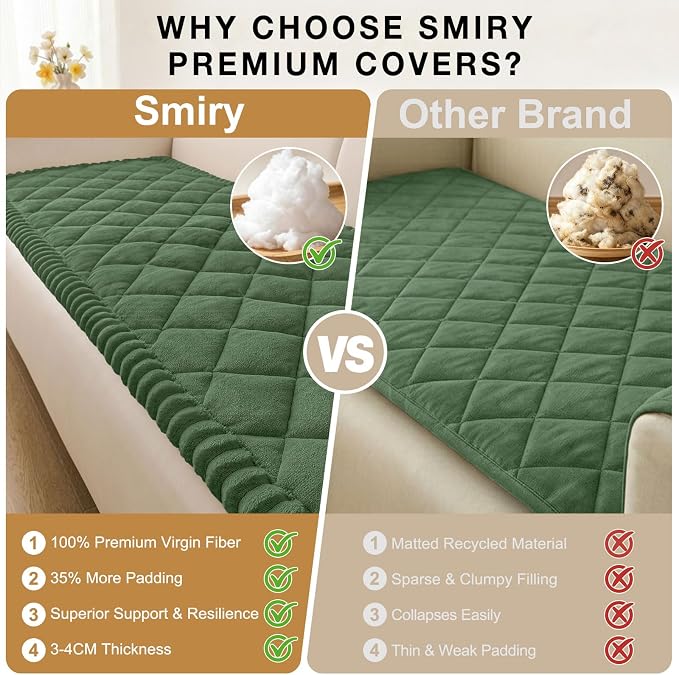 Smiry Couch Cover for Dogs, Non Slip Washable Pet Sofa Protector for Large Dogs, Cats, Fuzzy Plush Sofa Covers for 3 Cushion Couch, Against Fur, Dirt & Scratch Resistant, Green, 27.6"×70.9"