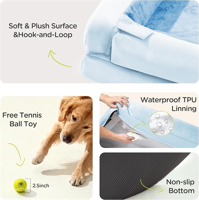 Orthopedic Memory Foam Dog Bed, 45x35, Waterproof for Large Dogs | Removable washable cover. Egg crate foam for joint relief. Non-slip base. Tennis ball toy included. For extra large breeds.