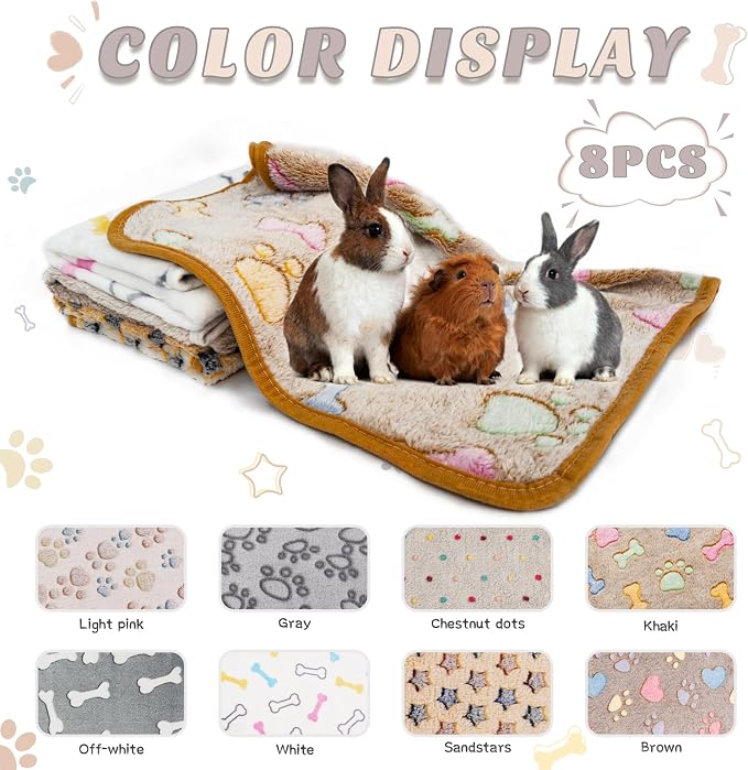 8 Pack Guinea Pig Cage Liner, Washable Guinea Pig Fleece Blankets Beding Accessories, Flannel Throw Warm Sleep Mat, Pet Pee Pads for Small Animal Hamster Rabbit Puppy Cat (Dark Color, 26x14 Inch)