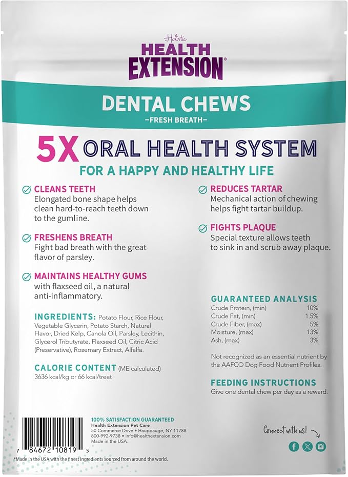 Health Extension Fresh Breath Dental Bones for Dogs, 8 Medium Bones, Freshens Breath, Cleans Teeth, Healthy Gums, Training or Reward, 6 oz Bag (Pack of 1)