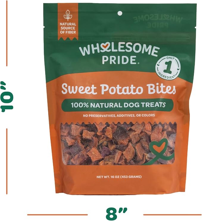 Wholesome Pride Healthy Sweet Potato Bites – Sensitive Stomach Dog Treats, No Preservatives, Single-Ingredient, No Grain, 16 oz