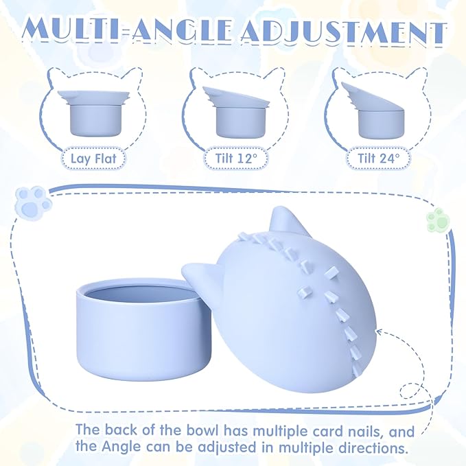 Funnymoom 2 Pack Silicone Cat Slow Feeder, Elevated Slow Feeder Cat Bowl for Dry and Wet Food, Tilted Design with Non Slip Base, Adjustable Angle for Pet(Green and Blue)