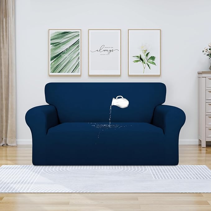 PureFit 100% Dual Waterproof Couch Cover Slipcovers for Couches and Sofas - Stretch Non Slip Fleece Sofa Covers Washable, Leakproof Furniture Protector for Kids, Pets, Dog (Loveseat, Navy)