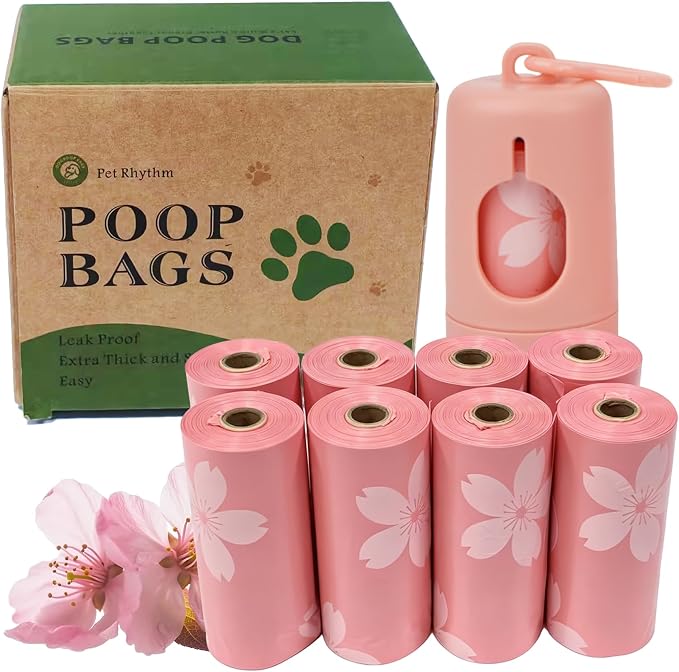 Cherry Blossom Scented Dog Poop Bags - 120 counts Pink Pet Waste Bags with Dispensers, Extra Large 13x9 Inch Leak-Proof Fragrance Bags for Dogs Walking and Cat Litter