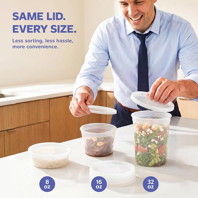 GUSTO [48 Sets - 8 oz. Plastic Deli Disposable Food Storage Containers with Airtight Lids - Slime Containers (Formerly Comfy Package)