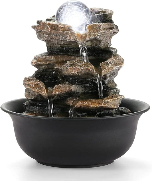 WICHEMI Tabletop Fountain Warer Fountains Indoor Waterfall Fountain Indoor Relaxing Water Feature Meditation Fountains with LED Light for Home Office Bedroom Decor (Style 5)