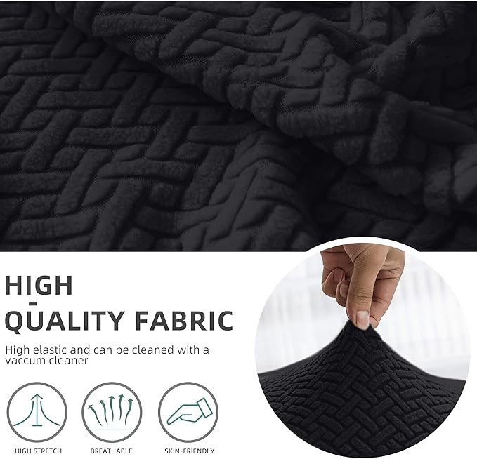 Genina Recliner Sofa Covers - Stretch Reclining Couch Covers with Stripe Jacquard - 3 Seat Cushion Slipcovers with Soft Fabric - Furniture Protector for Pet Kid (Black)