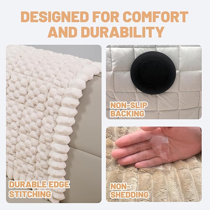Waterproof Couch Cover for Dogs Washable,Non Slip Fuzzy Durable Couch Covers for 3 Cushion Sofa Pet Friendly Sofa Cover Dog Thick Soft Slipcovers Protector Couches Mat Bed (Beige, 27.6" x 70.9")