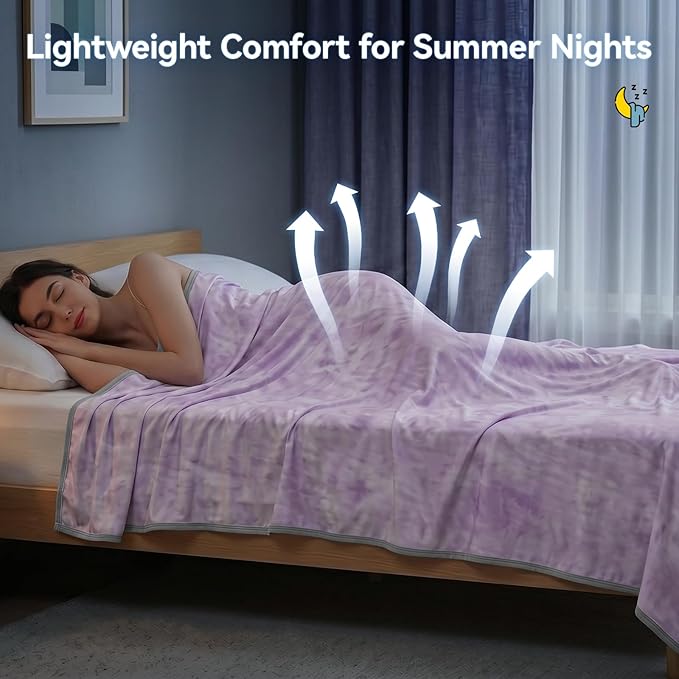 Guohaoi Cooling Throw Blanket for Hot Sleepers, Twin Size 50''×70'' Lightweight Breathable Summer Bed Blanket for Couch, Arc-Chill Q-Max >0.5 Cool Fiber, Lightweight Blanket Light Purple