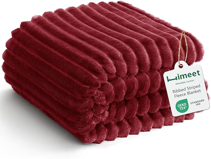 HIMEET Fleece Red Throw Blanket for Bed - 300GSM Ribbed Soft Cozy Blanket for Couch, Graduation Birthday Gifts for Women Girls Her, College Dorm Essentials Aesthetic Room Throws, 50x60 Inches