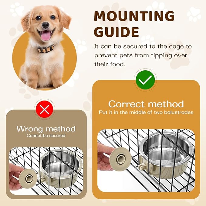 2Pcs Pets Lightweight Stainless Steel Bowl,Removable Stainless Steel Pet Hanging Food Water Feeder Bowl for Puppy Dog Cat Rabbit Ferret Bird Gunea Pigs (Large)