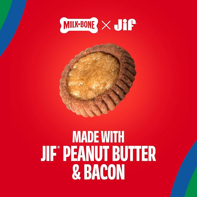 Milk-Bone Peanut Buttery Cups, Filled Soft Dog Treats with Jif Peanut Butter & Real Bacon, 11.8 Oz. Bag
