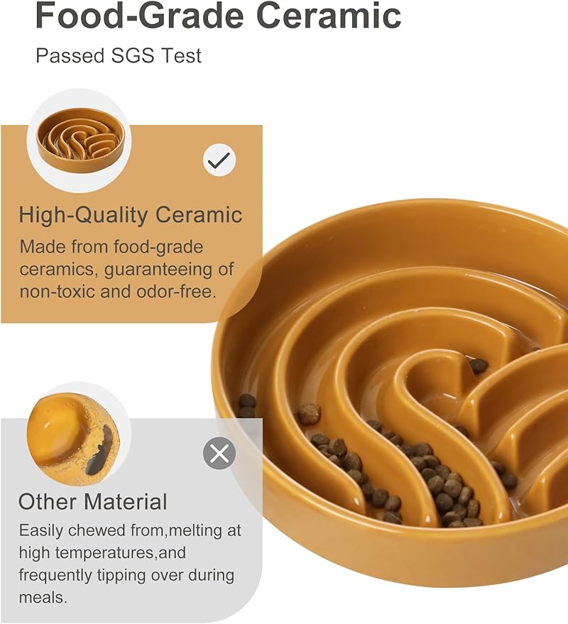 Ceramic Slow Feeder Dog Bowl, Maze Puzzle Non-Slip Silicone Base Stoneware Bowl for Small Medium Dogs, Heavy Duty Anti-Bloat Dog Food Bowl Dishwasher Safe – Orange, Small