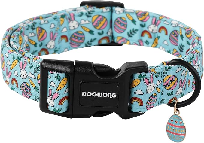 DOGWONG Easter Dog Collar- Cute Blue Babbit Egg Dog Collars Adjustable Designer Easter Day Puppy Heart Dog Collar for Small Medium Large Dogs S