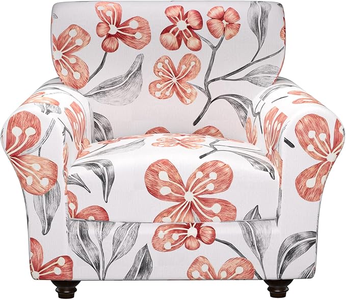 Stretch Couch Covers, Floral Printed Sofa Covers,2 Piece Armchair Slipcover with Separate Sect Cover,Washable Sofa Slipcover, Pet Friendly Furniture Protector Fit for Home (Armchair,Red Flower)