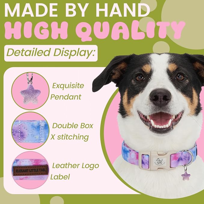 Elegant little tail Dog Collar - Colorful Print Dog Collars Cute Spring Puppy Adjustable Pet Collars with Sturdy Quick Release Buckle for Small Dogs
