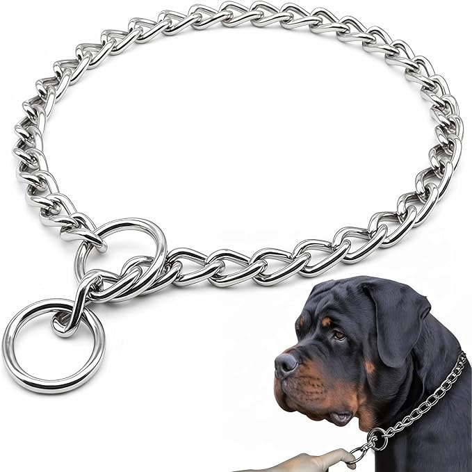 Freezx Chain Choke Collar for Dogs, Adjustable Metal Dog Training Choke Collars, Slip P Chains Alloy Steel Weather Proof Necklace for Small Medium Large Dogs (M, Diamete-2.5mm,Neck max 16 inch)