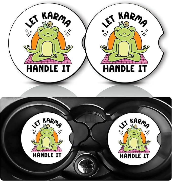2Pack Sarcastic Frog Car Cup Holder Coaster,Humorous Frog Gifts for Women Men,Vehicle Interior Drink Mat Reusable Neoprene Car Coasters for Cup Holders Decor,Sarcastic Frogs Automotive Accessories