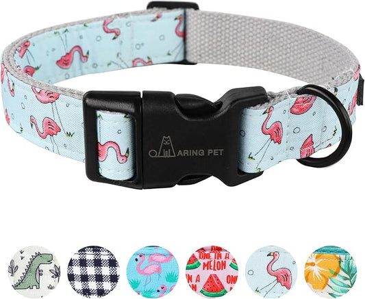 ARING PET Summer Dog Collar, Cute Flamingo Adjustable Lightweight Cotton Pet Collars for Small Medium Large Boy and Girl Dogs, Small