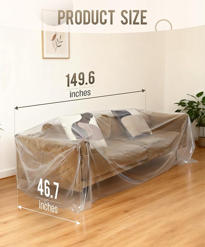 Magicheap Plastic Couch Cover 2 Pack, Extra Large Dust-Proof Sofa Cover for Moving and Storage, Waterproof Furniture Moving Bags for Sectional Couch SOFE Loveseat Furniture, 150" H x 47" W, Clear