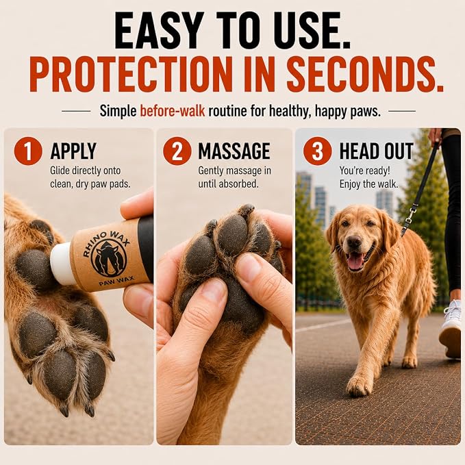 Rhino Wax - Dog Paw Protector for Hot Pavement - Use Street Wax Before Taking Dogs on Asphalt - Balm Protects from Warm Surfaces Rocks Road Debris - Great for Dogs who Hate Dog Shoes for Hot Pavement