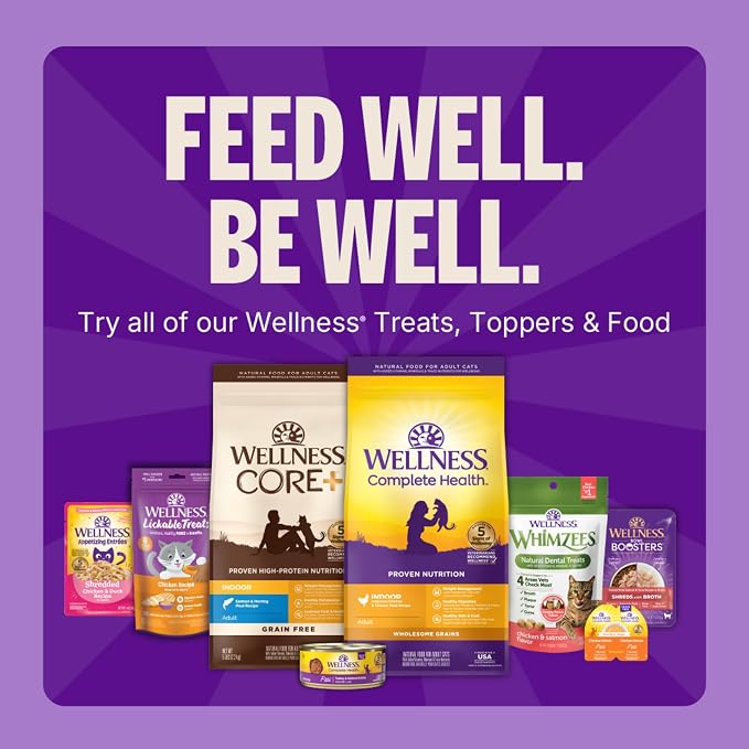 Wellness Lickable Soft Puree Cat Treats, All Lifestages, Kitten to Senior, Natural, Grain Free, Tuna Flavor, 0.4 oz, Pack of 12 Tubes