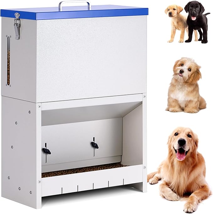 Automatic Dog Feeder Large Breed, Outdoor Dog for Large Dogs, Large Capacity Automatic Gravity Dog Feeder Suitable for Small, Medium, and Large Dog Breeds (Blue)