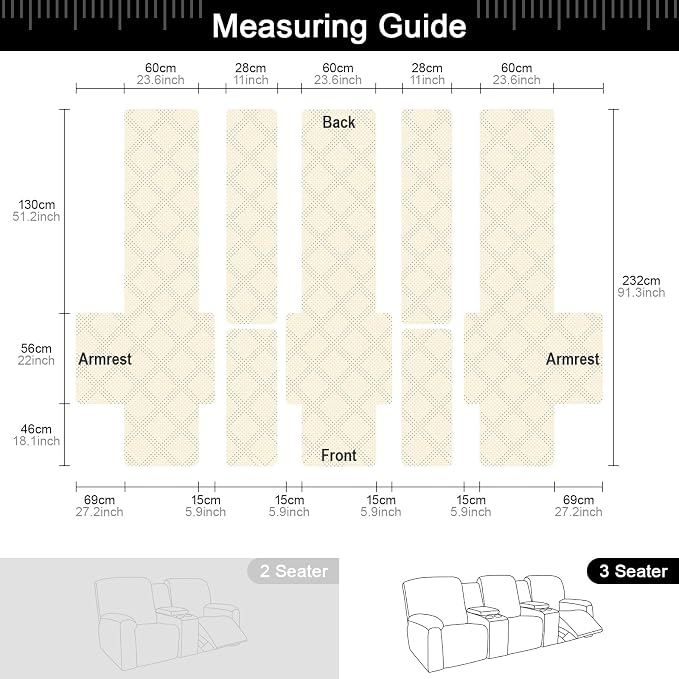 TAOCOCO 100% Waterproof Recliner Couch Covers for 3 Cushion Couch with Console, Recliner Sofa Cover for 3 Seat Sofa, Split Reclining Sofa Cover Furniture Pets Kids Protector (3 Seater, Black)