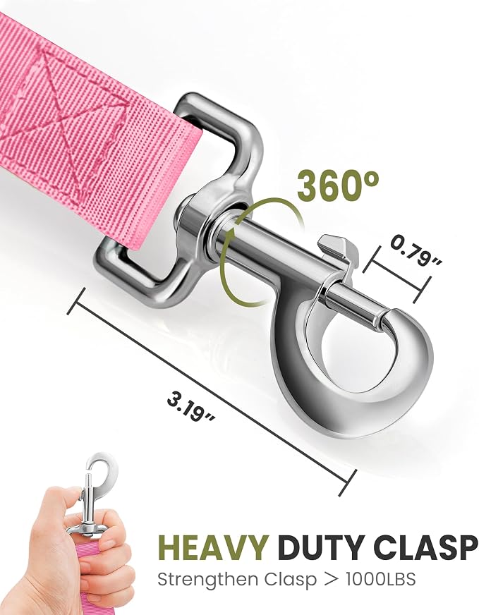 OutdoorMaster Bungee Dog Leash, Heavy Duty Dog Leash with Shock Absorption, 2 Padded Handles Training Leash, Improved Dog Safety and Comfort (Pink, 6 FT)