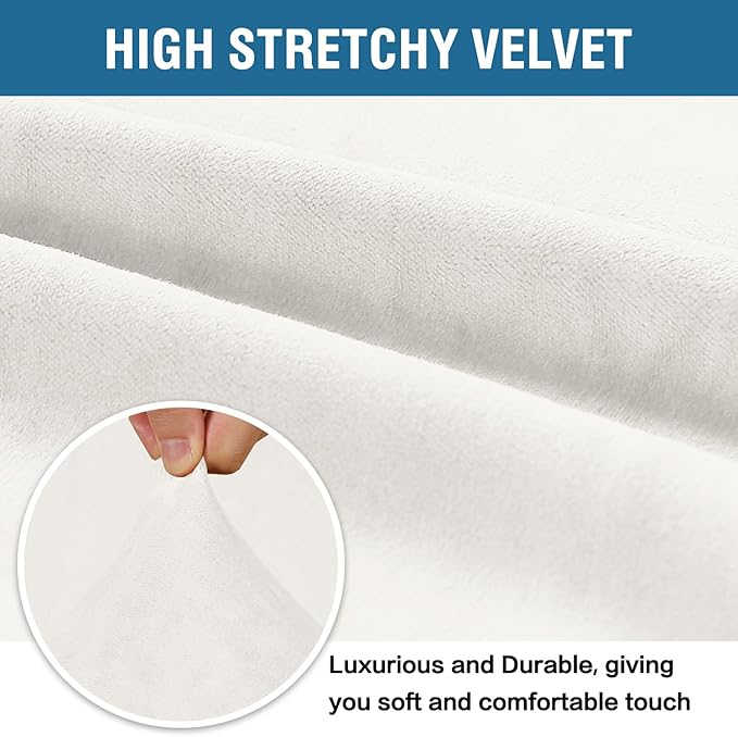H.VERSAILTEX Velvet Stretch Couch Cushion Cover Plush Cushion Slipcover for Chair Loveseat Sofa Cushion Furniture Protector Seat Cushion Sofa Cover (3 Piece Sofa Cushion Covers, Porcelain White)