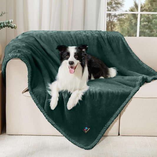 Luciphia Waterproof Pet Blanket, Liquid Pee Proof Dog Blanket for Sofa Bed Couch, Reversible Sherpa Fleece Furniture Protector Cover for Small Medium Large Dogs Cats, Dark Green Large（65" x 57"）
