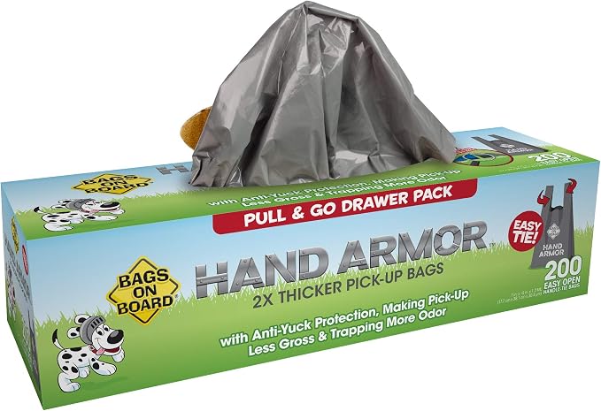 Bags on Board Dog Poop Bags - Extra Thick Waste Pickup Bags with Easy Tie Handles - Easy Dispensing Drawer Pack - 200 Count