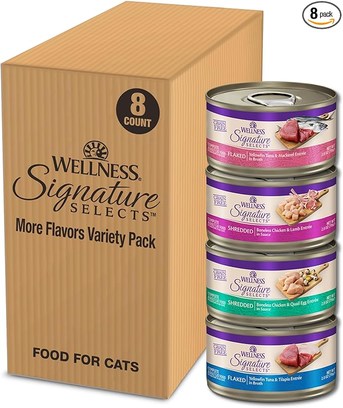 Wellness CORE Signature Selects More Flavors Variety Pack Adult Canned Wet Cat Food, Natural, Protein Rich, Grain Free, 2.8 oz, Pack of 8 Cans