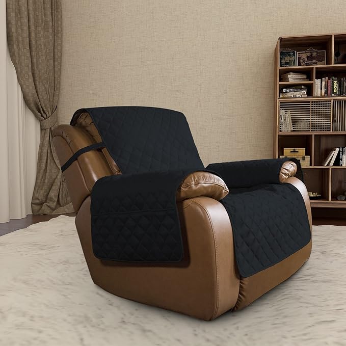 Easy-Going Oversized Recliner Chair Slipcover Reversible Sofa Cover Water Resistant Couch Cover Furniture Protector with Elastic Straps for Pets Dog (Oversized Recliner, Black/Black)